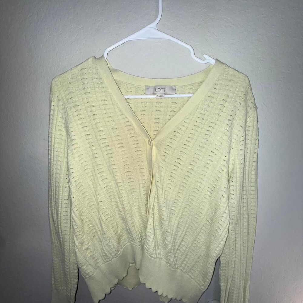 Loft Women's Yellow and Cream Cardigan